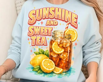 Sunshine Sweet Tea PNG, Lemon Iced Tea Clipart, Summer Drink Sublimation Design, Citrus Beverage Graphic, Cute Retro Kitchen Digital File