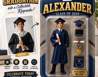 Personalized Graduation Action Figure Portrait, Custom Senior Class of 2026 Gift, Graduate Keepsake Digital Download