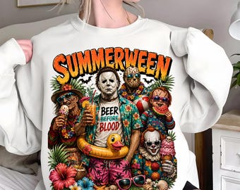Retro Summerween PNG, Spooky Summer PNG, Halloween Beach Shirt Design, Vintage Horror Vacation Sublimation PNG