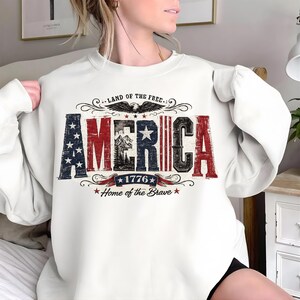 Vintage Patriotic America PNG, 1776 Home of the Brave PNG, Land of the Free Retro USA Design, Patriotic Shirt Sublimation Download