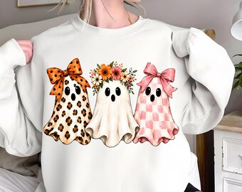 Cute Ghost Halloween Trio PNG, Spooky Boo Friends Checkered, Sublimation Design, Shirt Print Digital Download