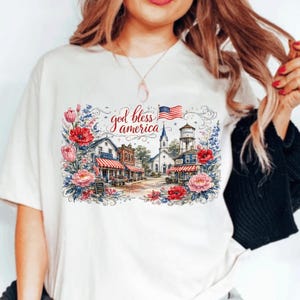 God Bless America PNG, Patriotic Church Small Town Sublimation PNG, Whimsical America, 4th of July, 250 years of USA