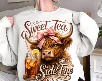Funny Highland Cow PNG, Sassy Southern Shirt Design, Western Coquette DTF Transfer, Sweet Tea Graphic, Farm Animal, Digital Download
