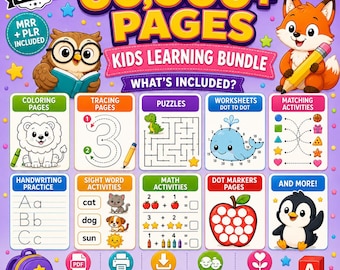 60,000+ Kids Learning Bundle Printable Worksheets Coloring Tracing Puzzles Activity Pages PDF Download