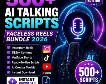 500+ AI Talking Scripts Faceless Reels Bundle 2026 | Instagram Reels TikTok YouTube Shorts Scripts | Instant Digital Download