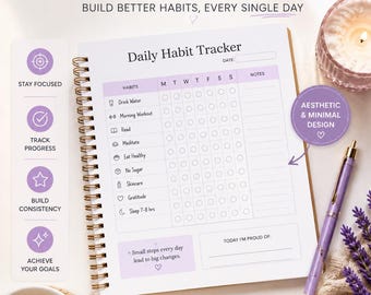Daily Habit Tracker Canva Template - Editable Printable Planner Instant Download Self Improvement