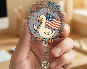 250th Anniversary USA Badge Reel, Patriotic Eagle ID Holder, 1776–2026 Independence Day Retractable Badge, 4th of July Nurse Gift NHOW11-05