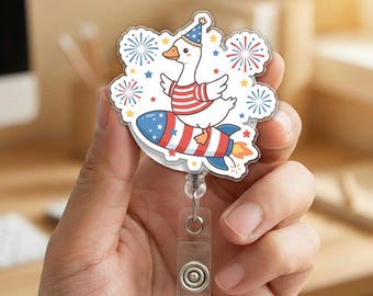 Serious Goose 250th Anniversary Badge Reel, Fourth of July ID Holder, Patriotic American Birthday Gift for Nurse Teacher Office NHPH07-5