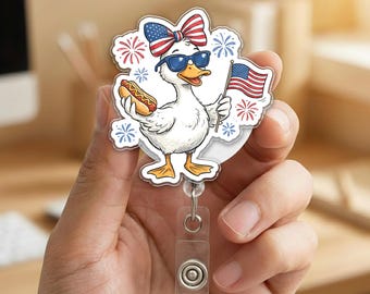 Silly Goose Badge Reel, 250 Years of Freedom History ID Holder Funny Patriotic Nurse Gift, USA 250 Anniversary Badge Clip NHPH07-2