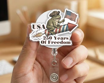 Retro Funny Frog Badge Reel, 250 Years Independence Anniversary 1776 2026 ID Holder Nurse Gift, USA 250 Anniversary Badge Clip NHPH07-1
