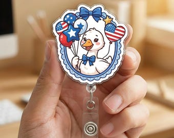 Silly Goose Nurse Badge Reel, 1776–2026 America Flag Fourth of July ID Holder, 250 Years Retractable Badge Gift NHPH07-6