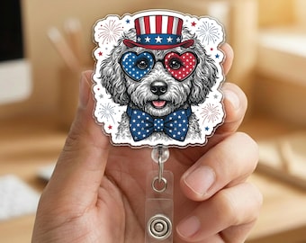 250th Anniversary USA Badge Reel, Poodle Patriotic ID Holder,1776–2026 Independence Day Retractable Badge,Fourth of July Nurse Gift NHPH07-4