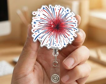 250th Anniversary USA Badge Reel, Firework Patriotic ID Holder,1776–2026 Independence Day Retractable Badge,4th Of July Nurse Gift NHPH06-5
