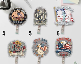 250th Anniversary USA Badge Reel, Patriotic Eagle ID Holder, 1776–2026 Independence Day Retractable Badge, Fourth of July Nurse Gift NHOW11