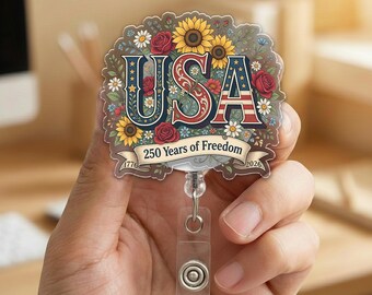 250th Anniversary USA Badge Reel, Patriotic Eagle ID Holder, 1776–2026 Independence Day Retractable Badge, 4th of July Nurse Gift NHOW11-04