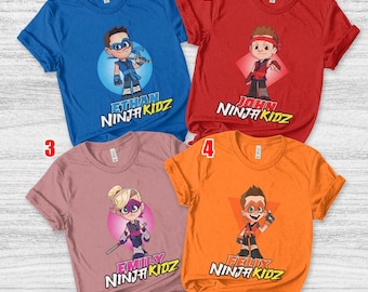 Custom Ninja Kidz Birthday Family Shirt, Personalized Ninja Group Matching Shirt for Party, Kids Birthday Gift Tee for Boys and Girls NGQU13
