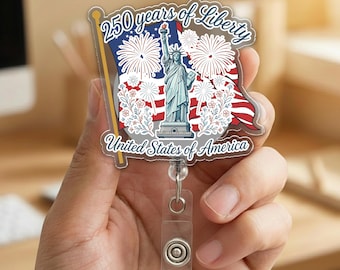 250th Anniversary USA Badge Reel, Patriotic Eagle ID Holder, 1776–2026 Independence Day Retractable Badge, 4th of July Nurse Gift NHOW11-03