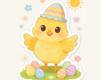 Fluffy Easter Chick Sticker – Springtime Vinyl Decal, Easter Basket Stuffer