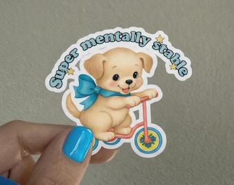 Funny Puppy Sticker, Retro Dog on Scooter, Sarcastic Meme Vinyl Decal