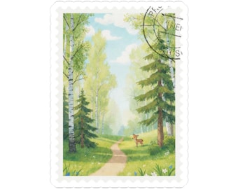Bambi Forest Deer Sticker - Soft Woodland Landscape, Cottagecore Nature Kiss-Cut Vinyl