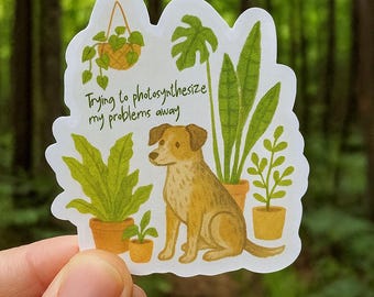 Houseplant Dog Vinyl Sticker – Cozy Plant Lover Gift