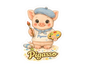 Pigasso Pig Sticker, Vintage Artist Piglet, Funny Pig Lover Gift
