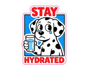 Sad Dalmatian Sticker | Retro Meme Dog Hydration Art (Vinyl)