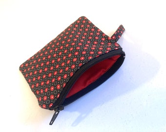 Girl's Woman's Red Black Polka Dot Zippered Coin Purse