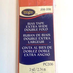 Wrights Bias Tape Extra Wide Double Fold PC206 Orange 1/2 Inch 3 Yards