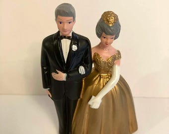 Vintage 50 Anniversary Cake Topper Gold Bride and Groom 50th Traditional Classic