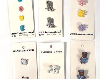 Vintage JHB International Buttons Bear Cat Love Flower Boots Polar Bears Button