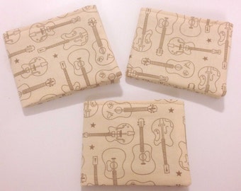 Electric Acoustic Guitar Kid's Boy's Unisex Girl's Child's Bi Fold Wallet Beige Brown