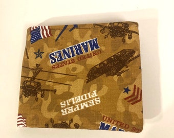 United States Marines Semper Fidelis Kids Boys Bi Fold Wallet Tanks Helicopters American Flag Brown Camouflage