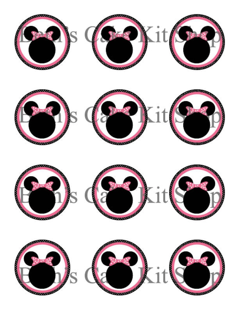 Minnie Mouse Cupcake Topper Printable Download Pink Bow - Etsy