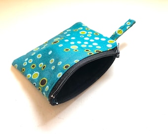Teal Polka Dot Zippered Coin Purse