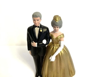 Vintage 50 Anniversary Cake Topper Gold Bride and Groom 50th Traditional Classic Repainted