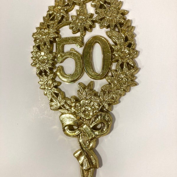 50th Anniversary Cake Topper Gold Vintage Style