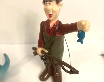 Vintage Tangled Fishing Cake Topper Funny Fisherman’s Birthday Party Theme