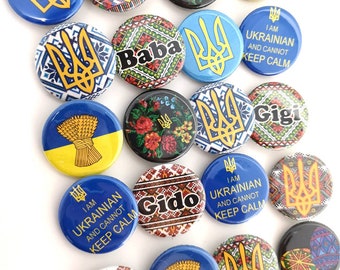 Baba, Gido, Gigi, Babka, Babcia, Mamo, Tato, Tryzub, Ukrainian Theme 1.25" Pin Buttons