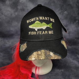 Women Want Me, Fish Fear Me Distressed Camo Hat