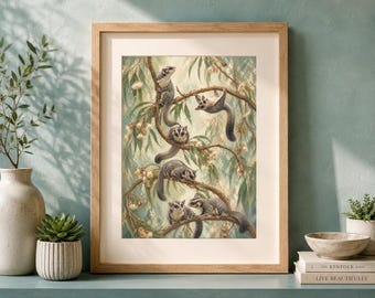 Graceful Gliders in eucalyptus embrace Print, Colorful Australian Bird Painting, Botanical Decor (Digital Download)