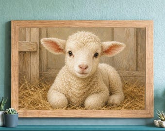 Baby Lamb Wall Art, Whimsical Farm Animal Nursery Print (Digital Download)