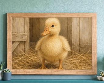 Fluffy Duckling Wall Art, Farmhouse Nursery Print, Whimsical Barnyard Decor (Digital Download)