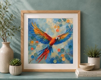 Vibrant Macaw Parrot Print, Tropical Bird Art, Painterly Animal Decor (Digital Download)
