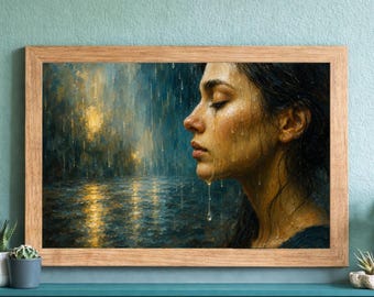 Rain-Kissed Portrait Fine Art Print – Emotional Figurative Painting (Digital Download)