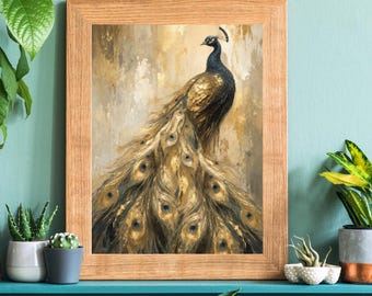 Black Gold Peacock Art Print – Luxurious Regal Wall Art (Digital Download)