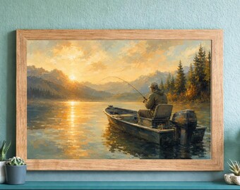 Fisherman at Sunset Watercolour Print | Golden Hour Coastal Art | Quiet Reflection Artwork | Ocean Wall Art | Digital Download