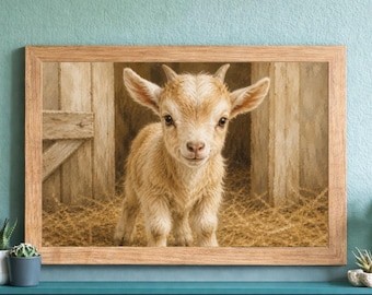 Baby Goat Farm Animal Nursery Print, Whimsical Barnyard Decor (Digital Download)