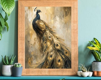 Black Gold Peacock Art Print – Luxurious Regal Wall Art (Digital Download)