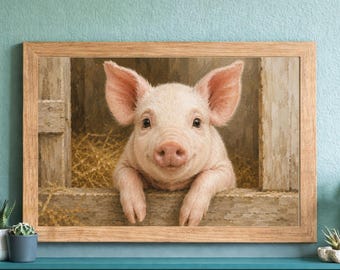 Sweet Piglet Barn Art Print, Whimsical Farm Animal Nursery Decor (Digital Download)